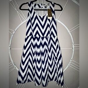 Francesca's Collections Annabella Navy and White Chevron Dress
